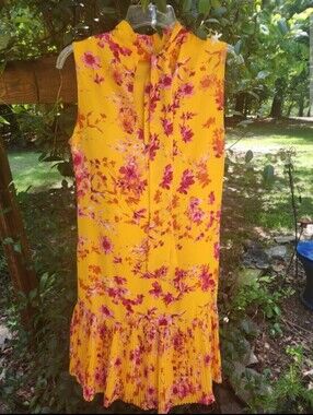 Nanette Lepore Floral Pleated Women's Dress Yellow Pink Size 6